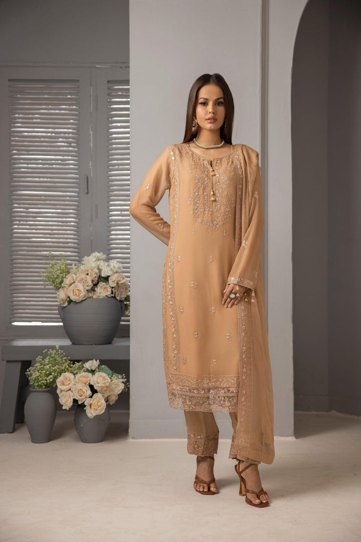 3 PIECE - READY TO WEAR EMBROIDERED CHIFFON SUIT - Jays Boutique