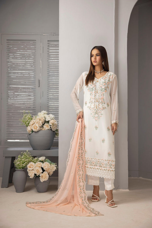 3 PIECE - READY TO WEAR EMBROIDERED CHIFFON SUIT - Jays Boutique