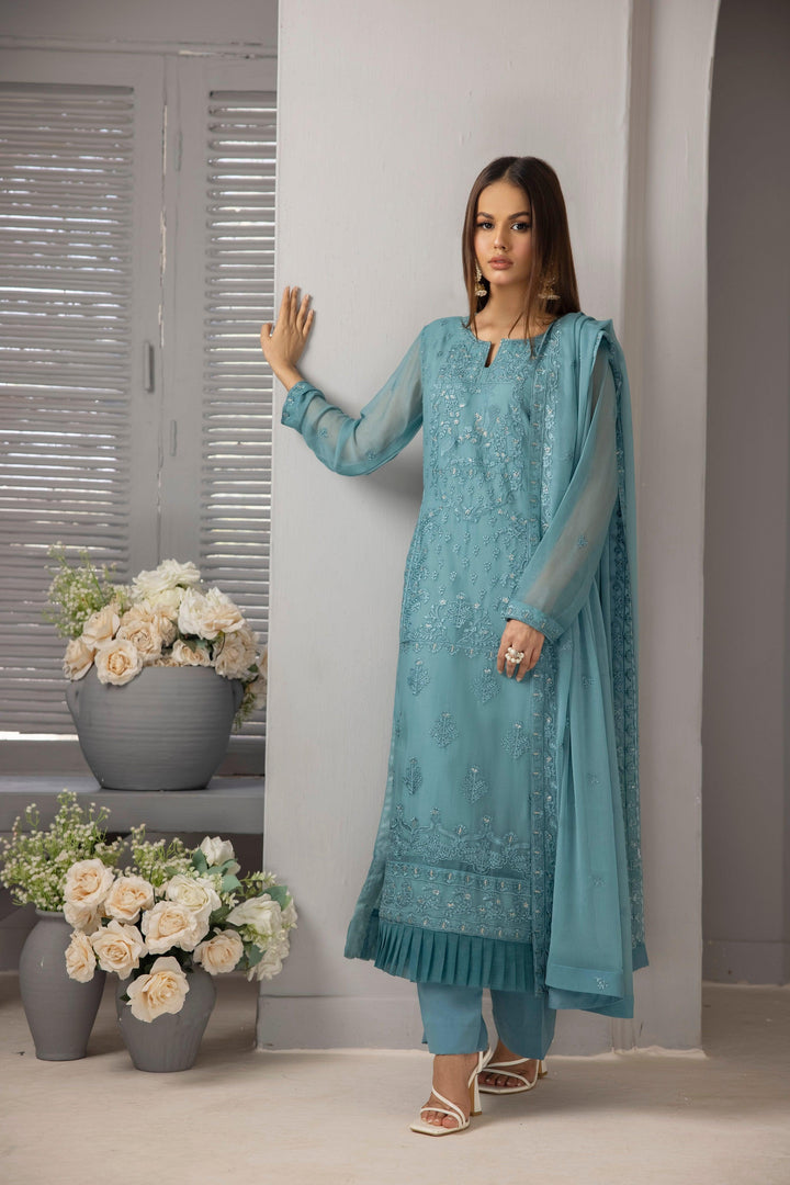 3 PIECE - READY TO WEAR EMBROIDERED CHIFFON SUIT - Jays Boutique