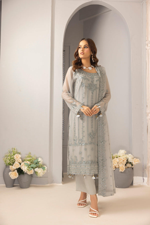 3 PIECE - READY TO WEAR EMBROIDERED CHIFFON SUIT - Jays Boutique