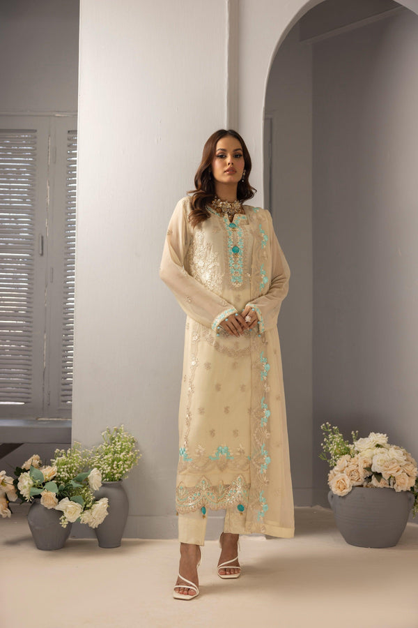 3 PIECE - READY TO WEAR EMBROIDERED CHIFFON SUIT - Jays Boutique