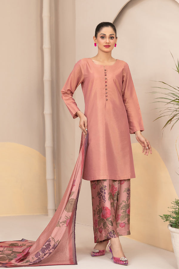 Stitched 3 Piece Shamry Suit - Dark Pink