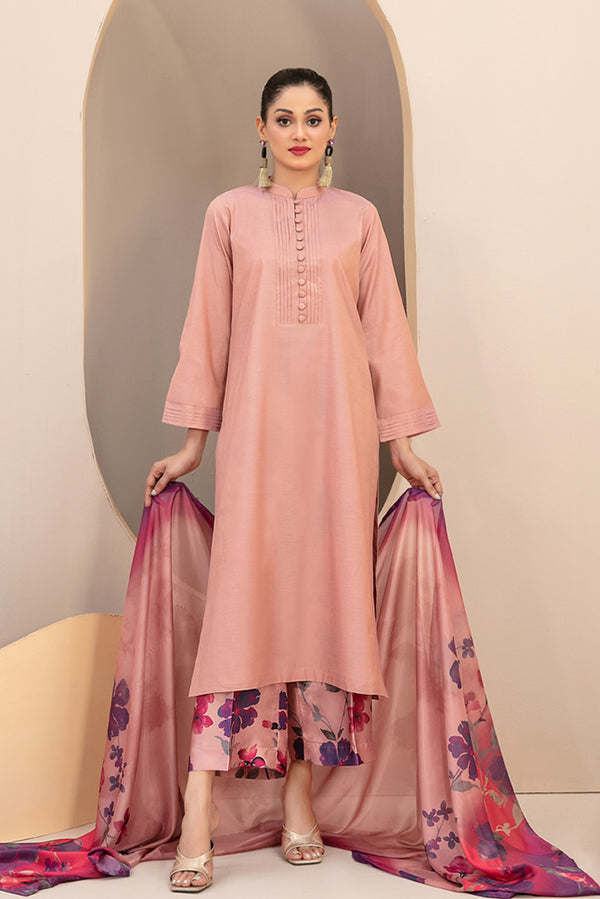 Stitched 3 Piece Shamry Suit - Light Pink